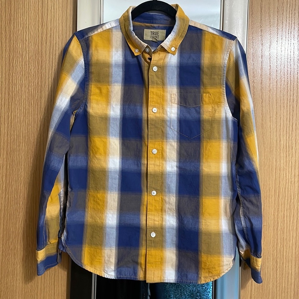 True Craft boys Large striped Western button down long sleeve shirt with pocket
